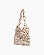 cream macrame tote bag multicolour stone beads front view - cream - tote bag