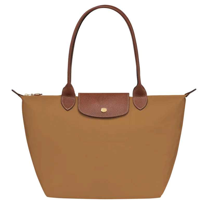 Pliage Medium Tote Bag in caramel brown with contrasting handles and gold-tone hardware