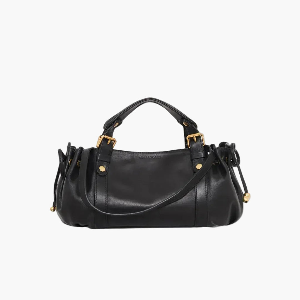 slouch shoulder bag black women gold hardware top handle elegant