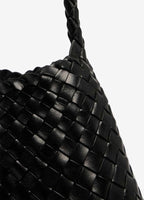 black woven bag braided strap close up detail - black - shoulder bag