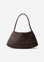 dark brown woven shoulder bag front view - brown - shoulder bag