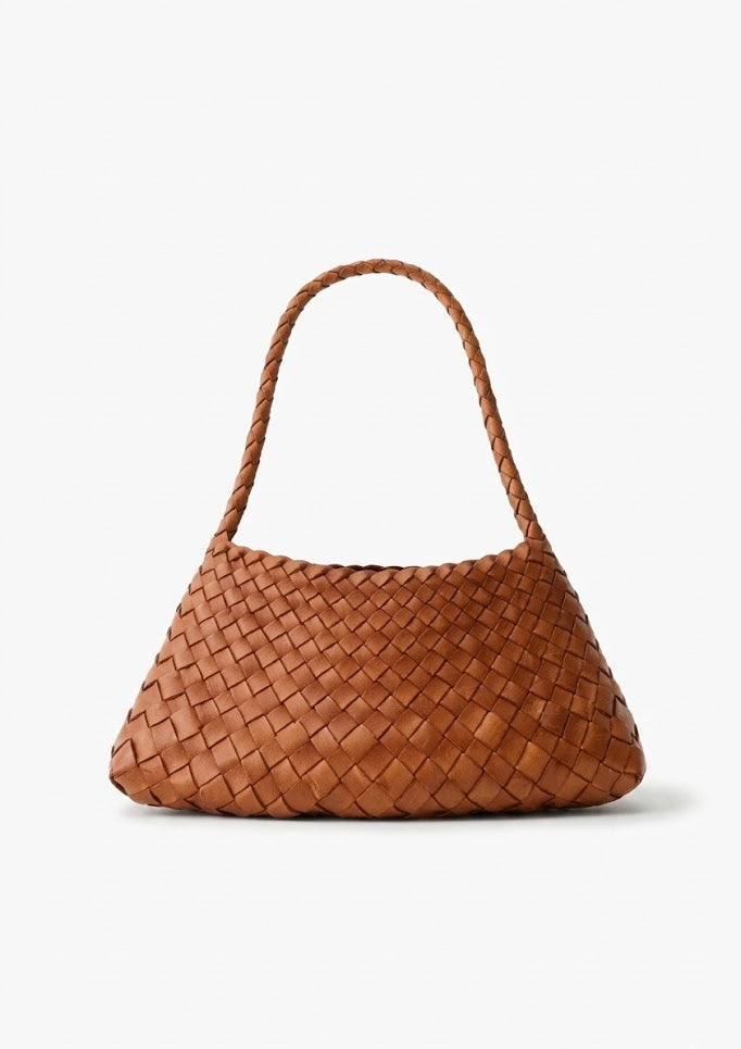 natural tan woven shoulder bag front view - tan - shoulder bag