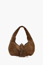 fringe faux suede hobo bag caramel brown women boho shoulder elegant
