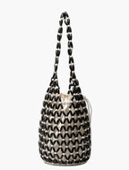 wooden bead tote bag black and white contrast front view - black white - tote bag