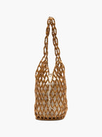 wooden bead tote bag back view canvas inner pouch natural tan - tan - tote bag