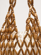 close up wooden bead lattice tote bag detail natural tan - tan - tote bag