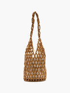 wooden bead tote bag front view natural tan - tan - tote bag