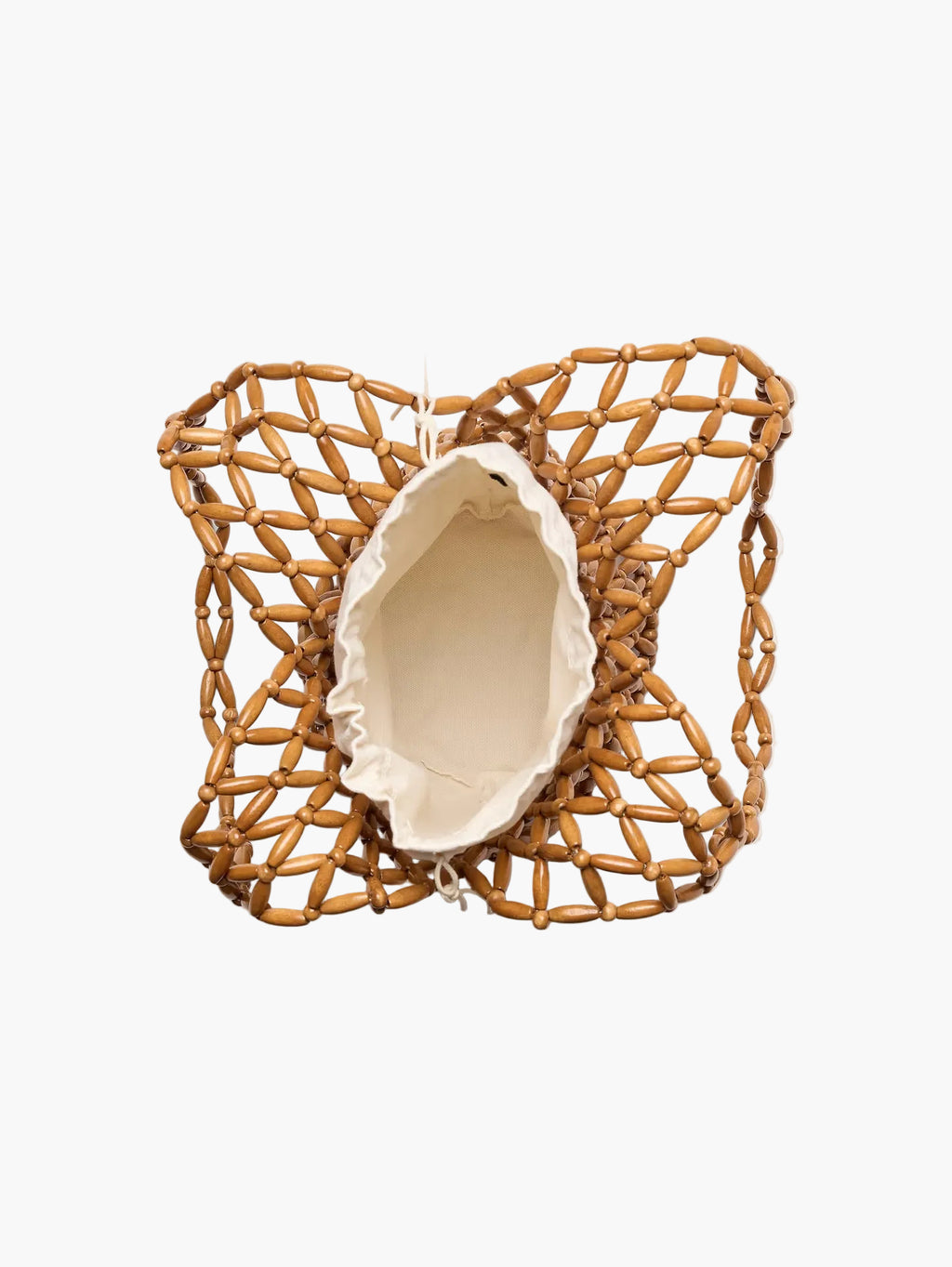 wooden bead tote bag open interior top view natural tan - tan - tote bag