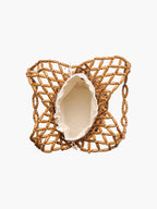 wooden bead tote bag open interior top view natural tan - tan - tote bag