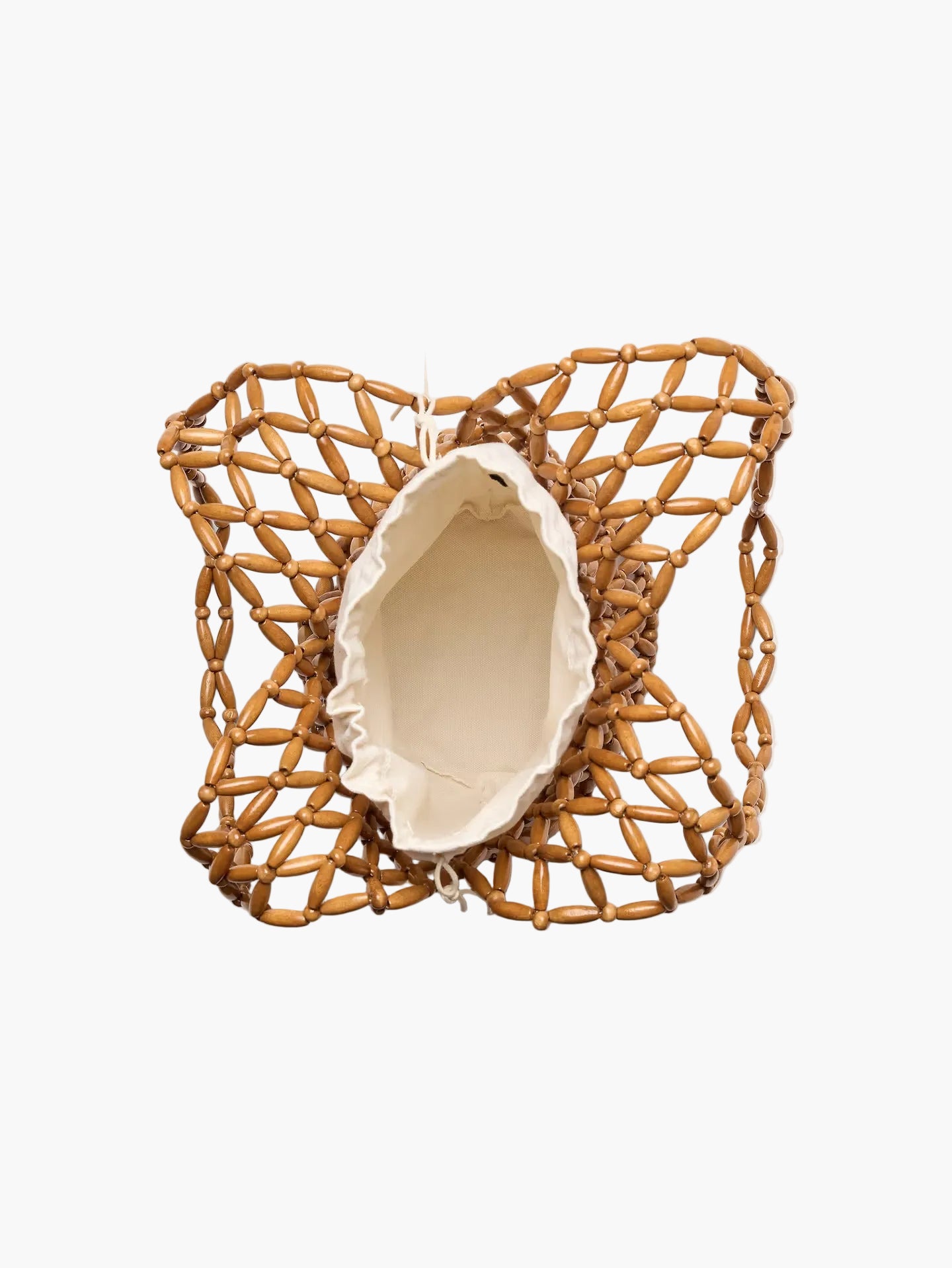 wooden bead tote bag open interior top view natural tan - tan - tote bag