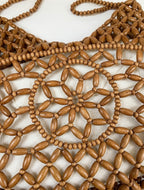 close up wooden bead tote bag floral lattice detail natural tan - tan - tote bag