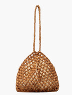 wooden bead bag single looped strap triangular shape natural tan - tan - tote bag