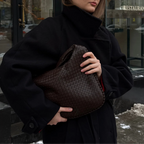 women carrying brown woven hobo shoulder bag everyday street style