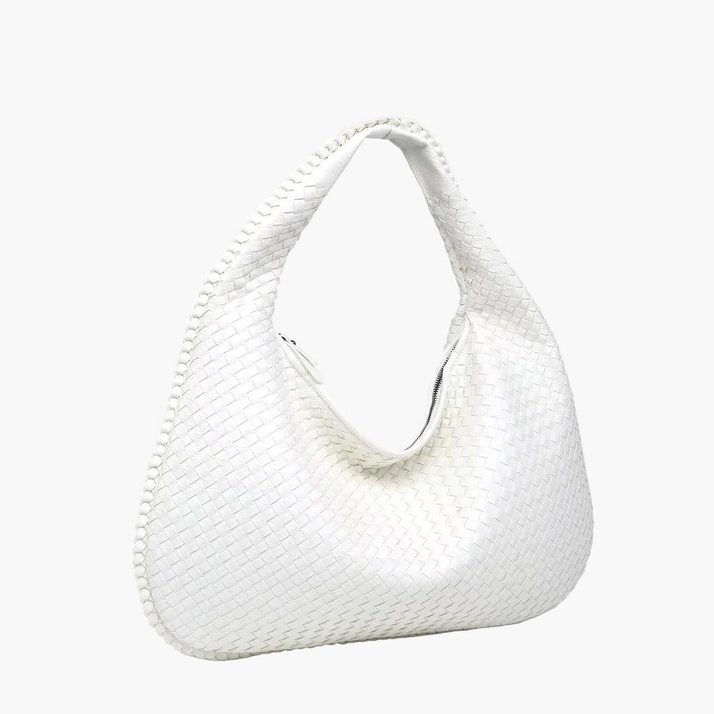 woven hobo shoulder bag white cream women elegant