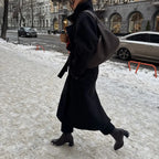 dark brown woven hobo shoulder bag women long coat winter street style