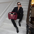 woven hobo shoulder bag burgundy women black outfit street style