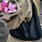 woven hobo shoulder bag women carrying flowers street style elegant
