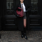 woven hobo shoulder bag black women long coat winter street style