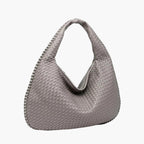 woven hobo shoulder bag grey silver women elegant