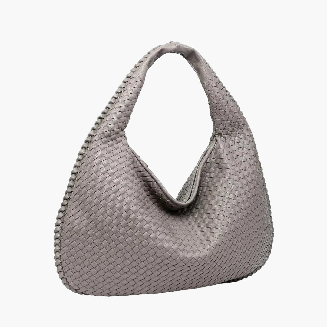 woven hobo shoulder bag grey silver women elegant