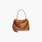 faux suede shoulder bag camel women top handle gold hardware elegant