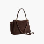 faux suede shoulder bag dark brown women top handle back view