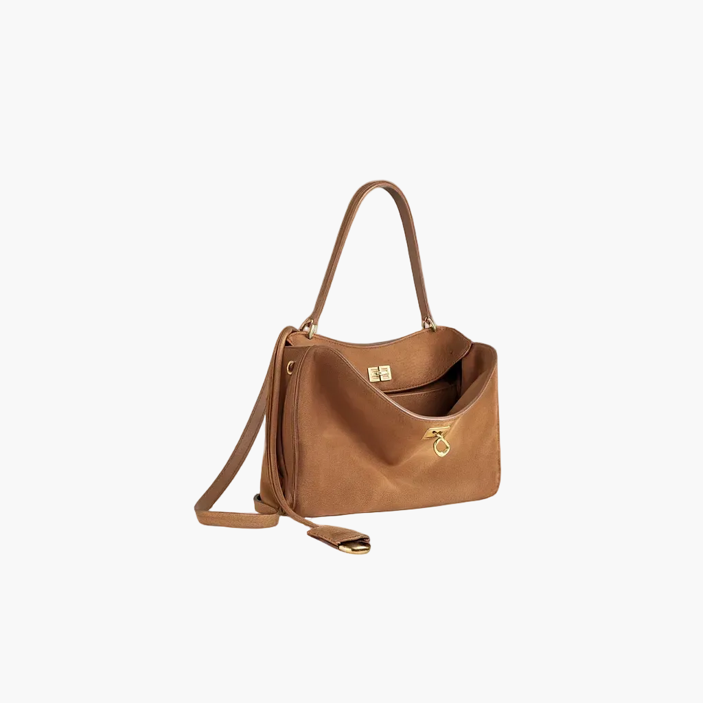 gold hardware faux suede shoulder bag detail women luxury