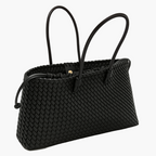 woven tote bag black open top view women spacious interior