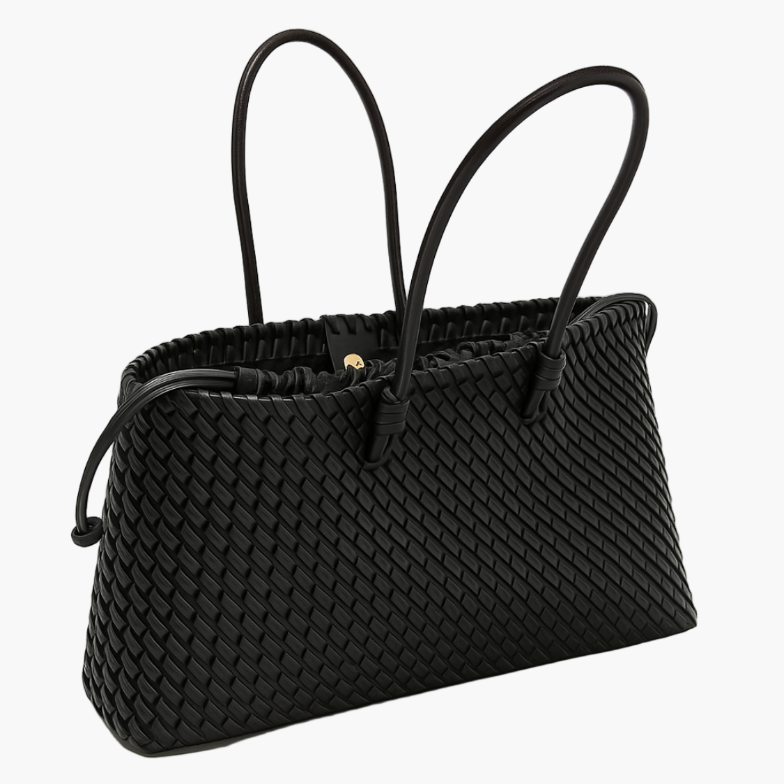 woven tote bag black open top view women spacious interior