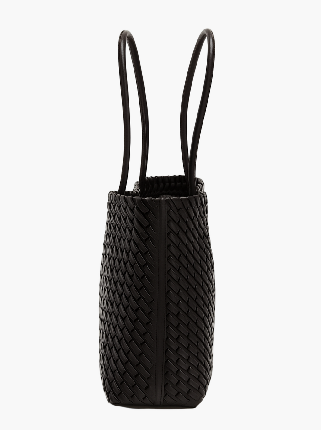 woven tote bag black side view women structured elegant