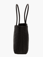 woven tote bag black side view women structured elegant