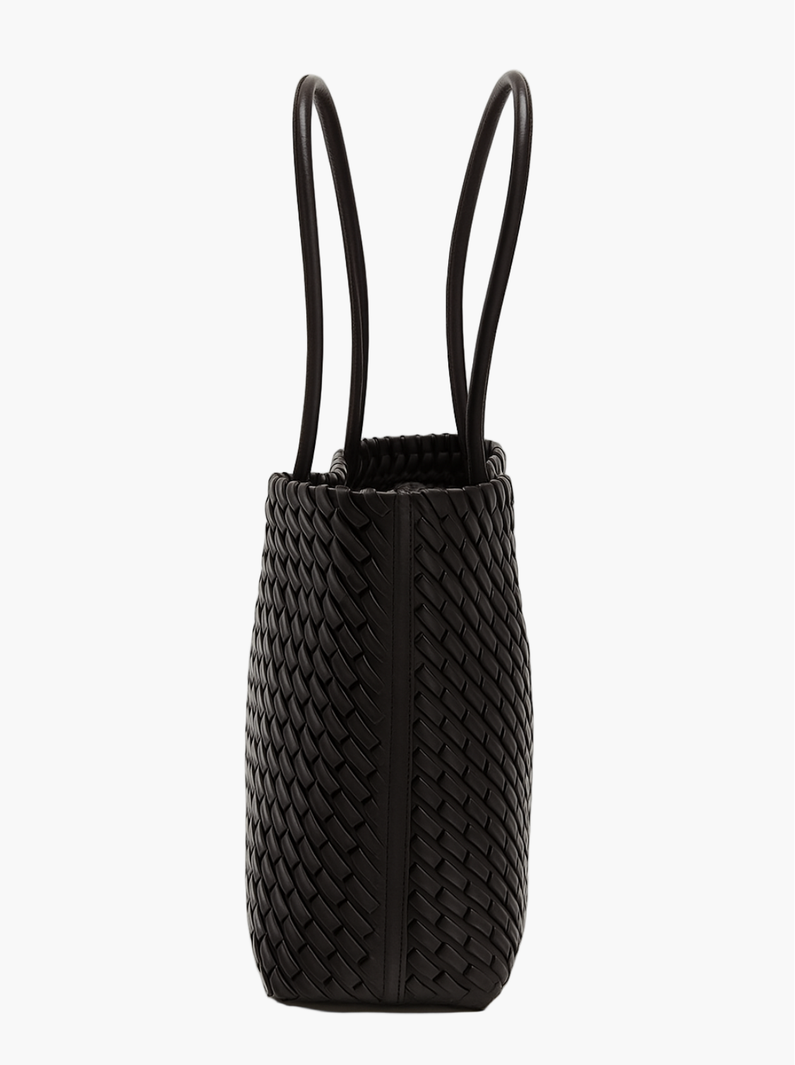 woven tote bag black side view women structured elegant