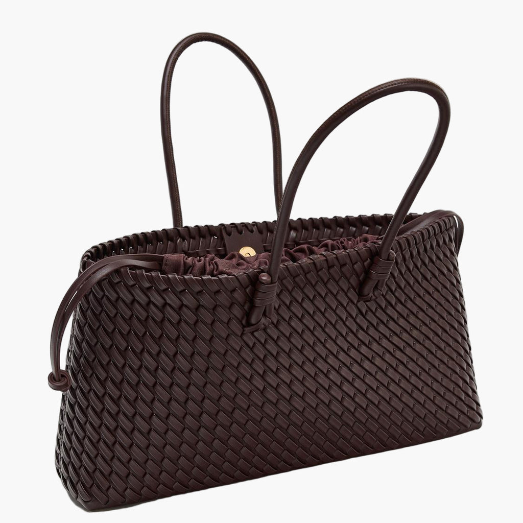 woven tote bag burgundy small front women structured