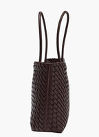 woven tote bag burgundy side view women structured elegant