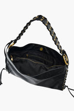 corset shoulder bag black interior zipper women spacious everyday