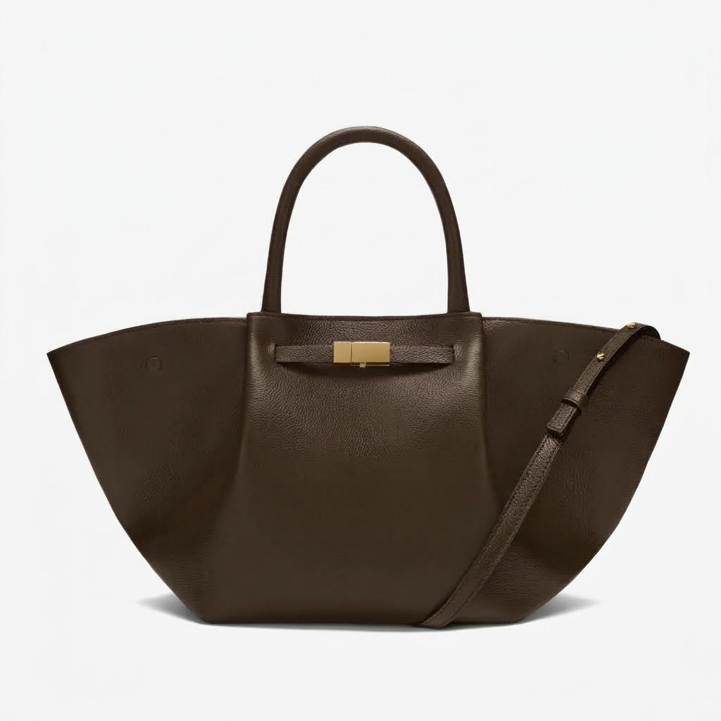 Mocha Manhattan Tote Midi with detachable shoulder strap, front view