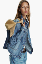 women carrying sand fringe faux suede bag crossbody street style casual