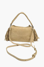 fringe faux suede bag sand back view women braided strap detail boho